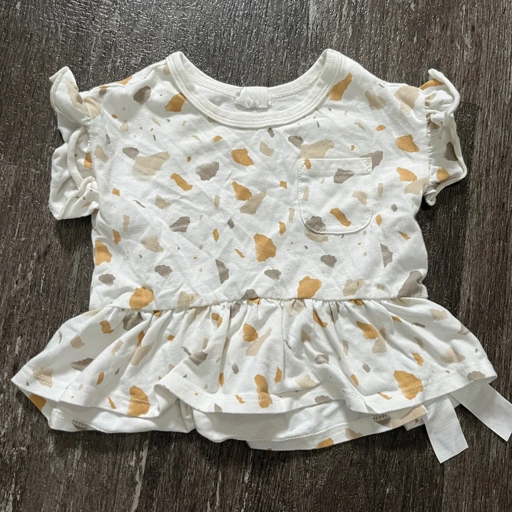 FIRSTS‎ by Petit Lem 12M Infant Sleeveless Ruffle Top Terrazzo Print Pocket